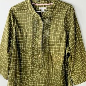Isaac Mizrahi Size 2X Green/Brown Animal Print Cotton Tunic w/ Mandarin Collar